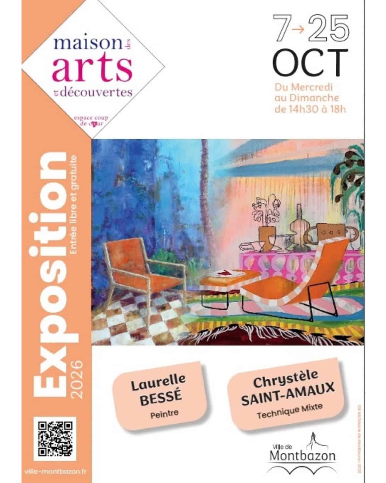 CONVERSATIONS D’INTÉRIEURS 
Du 7 au 25 octobre, nous serons très heureuses de présenter notre travail à la Maison des Arts de Montbazon avec Laurelle Bessé.

Deux univers très différents qui se rencontrent et qui dialoguent autour d’un même territoire : l’intérieur, le refuge, les paysages que l’on habite et ceux que l’on porte en soi.

J’y présenterai notamment mes scènes d’intérieur autour du mot REFUGE — cette idée du lieu qui protège, rassure, enveloppe.

📍 Maison des Arts — Montbazon
Du 7 au 25 octobre 2026

🥂 Vernissage jeudi 8 octobre à 18h30

Nous serons très heureuses de vous y retrouver.

À très vite !