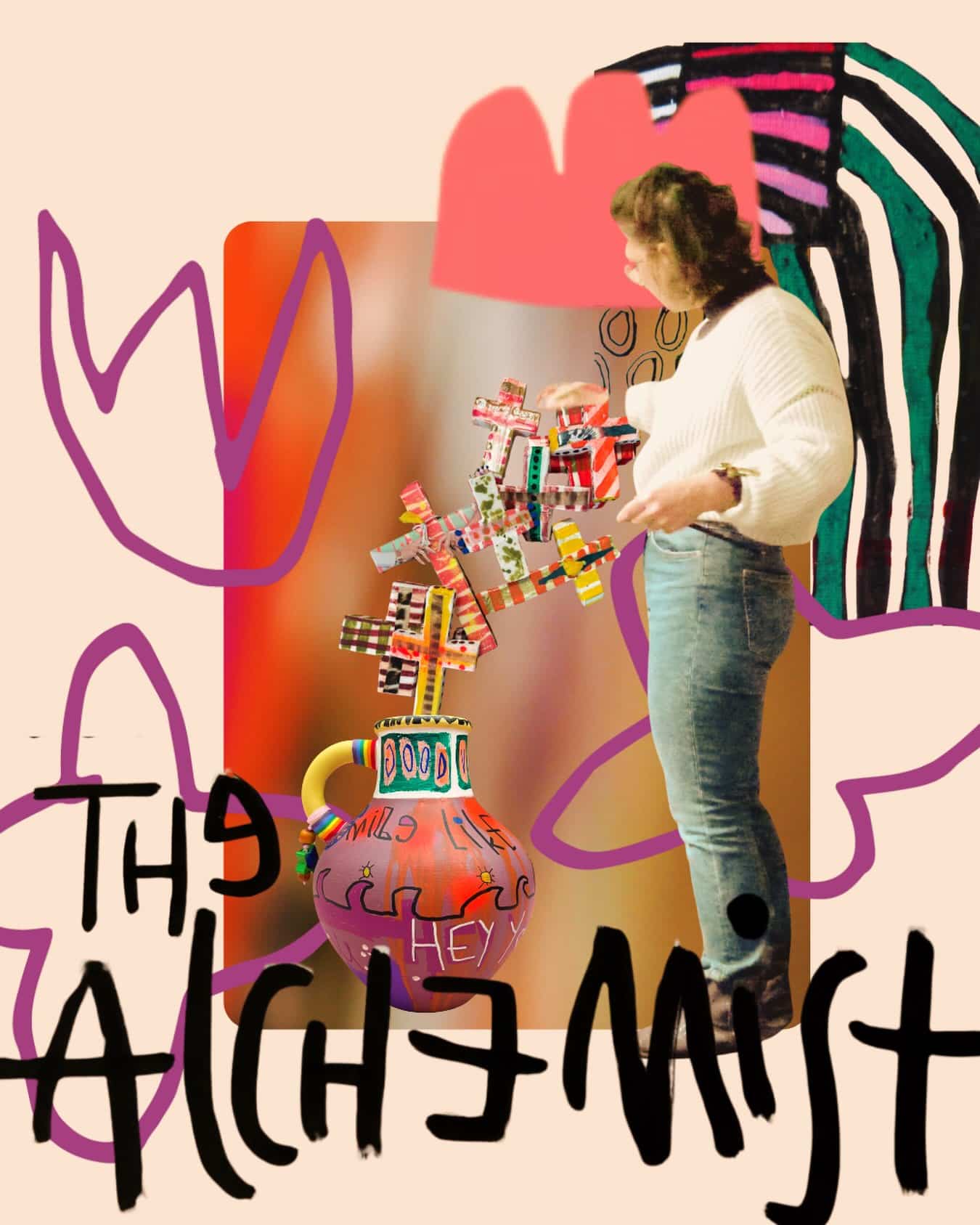 THE ALCHEMIST 𓋹 Carte 01
Imaginer. Déplacer. Assembler. Transformer. Incarner.

C’est probablement l’une des dimensions les plus essentielles de mon métier : faire dialoguer les matières, les objets, les couleurs, les histoires.

Mélanger les langages, provoquer des associations, suivre une intuition jusqu’à lui donner une forme.

Vous me connaissez sans doute comme une peintre, une créatrice de poupées, une dessinatrice, mais aujourd’hui mon terrain de jeu est devenu immense. Tout est sorti du cadre !!!

L’Alchimiste part de ce qui est déjà là : une matière, un objet, une image, un lieu, une intuition… et le déplace pour faire naître autre chose.

Je me reconnais beaucoup dans cette façon de faire 💥 
Chercher. Essayer. Décomposer. Recomposer. Détourner parfois. Jusqu’au moment où une idée finit par prendre corps.

C’est une part très présente de ma manière de travailler, que je peigne, que je fabrique un objet, que j’imagine un décor ou que je construise un projet.

Finalement, mon alchimie est sans doute là : dans cette capacité à regarder ce qui existe et à entrevoir ce que cela pourrait devenir.

Et vous, est-ce qu’il y a un endroit de votre vie où vous vous sentez un peu alchimiste ?

The Alchemist
_ Self Portrait 1